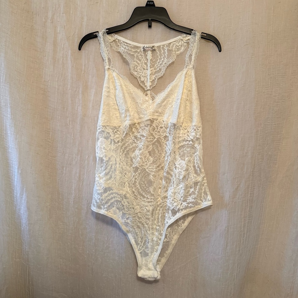 Free People Intimately Midnight Hour Lace Ivory Bodysuit